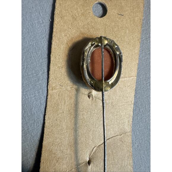 VINTAGE CORAL TAN CARVED CAMEO STICK PIN 4” CREAM CAMEO FACE GOLD TONE - Picture 6 of 7